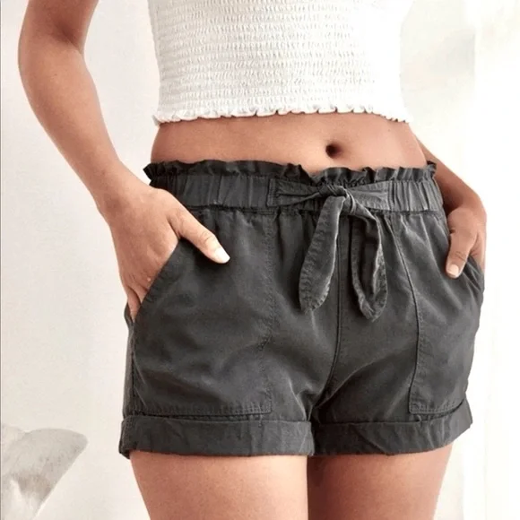 Aerie Gray 100% Lyocell Paperbag Tie Waist Camp-Style Shorts - Size Small - Picture 1 of 14